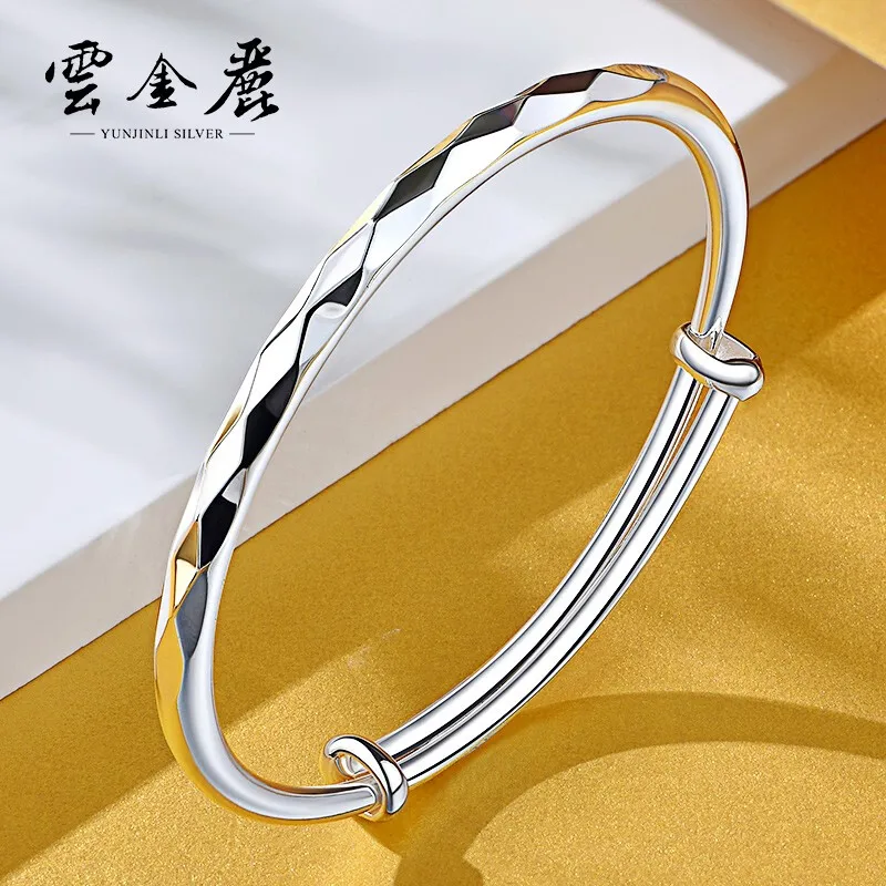 Yunjinli Silver Bracelet Ladies 999 Pure Silver Diamond-Shaped Korean Simple Fashion Silver Ornaments Young Girl Personalized Gl