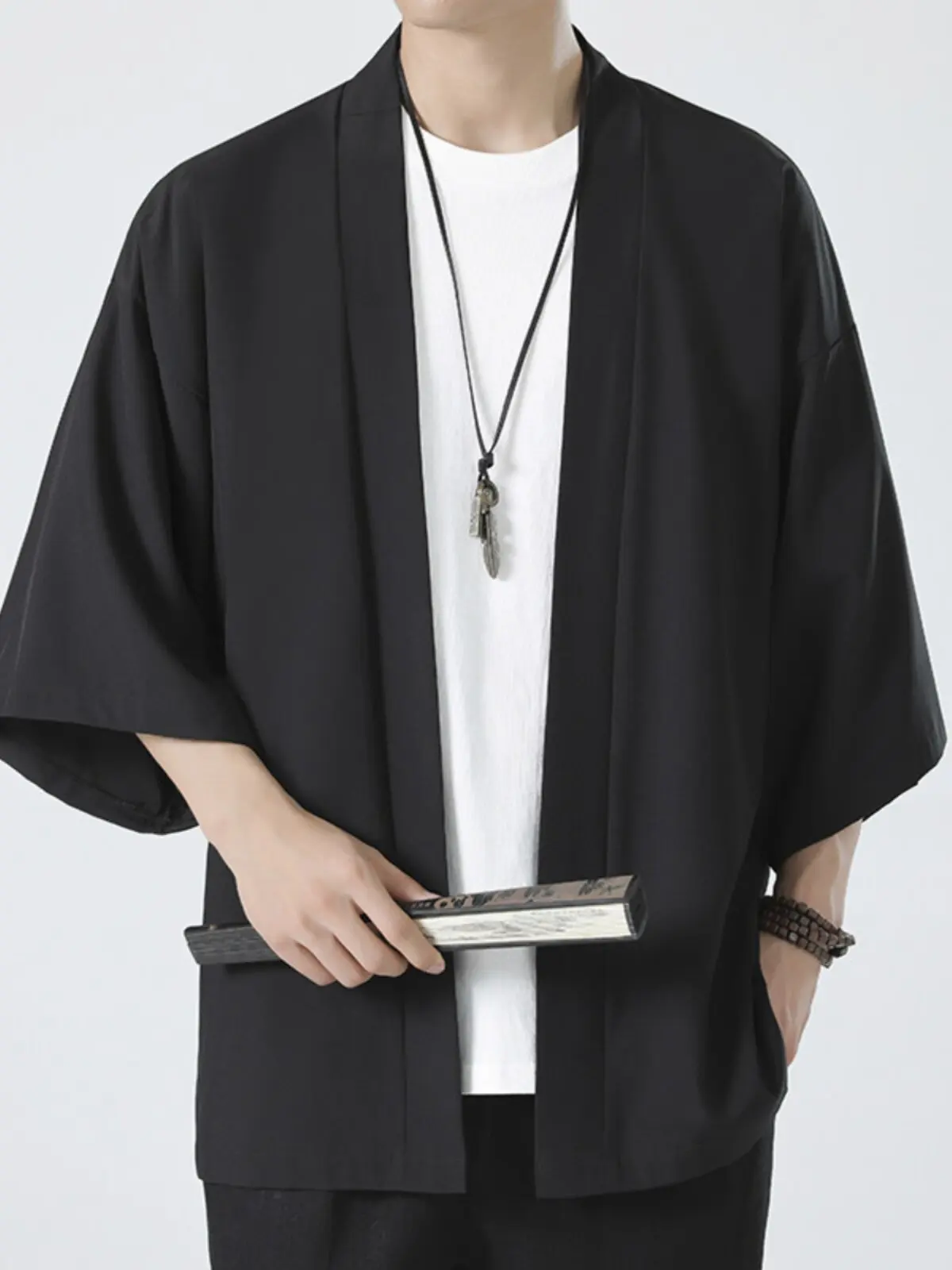 Chinese Style Hanfu Open Front Coat Men Loose Taoist Robe Summer Ice Silk Sunscreen Kimono  Tang Suit Kung Fu Hanfu Tops CN-299