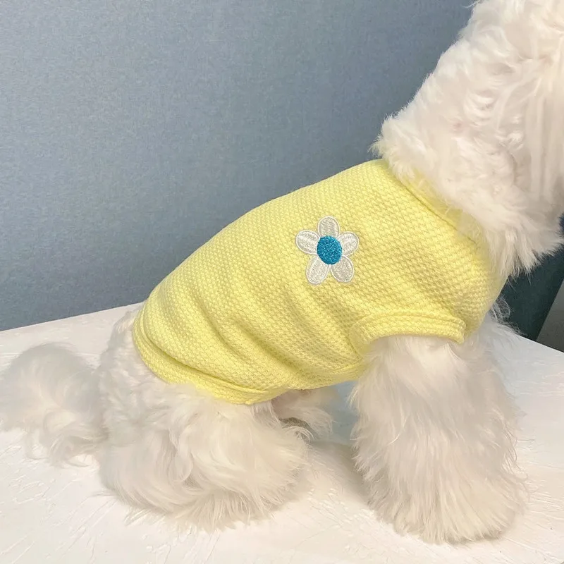 Pet Waffle Vest Cute Flower Bottom Clothes Dog Clothes Dog Clothes Cat Clothes Medium and Small Two-legged Clothes Teddy Summer