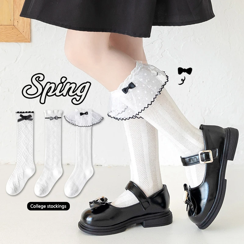 3-12 Years Upgrade Your Child's Sock Game with These Trendy Japanese Bow Girl Stockings for Spring