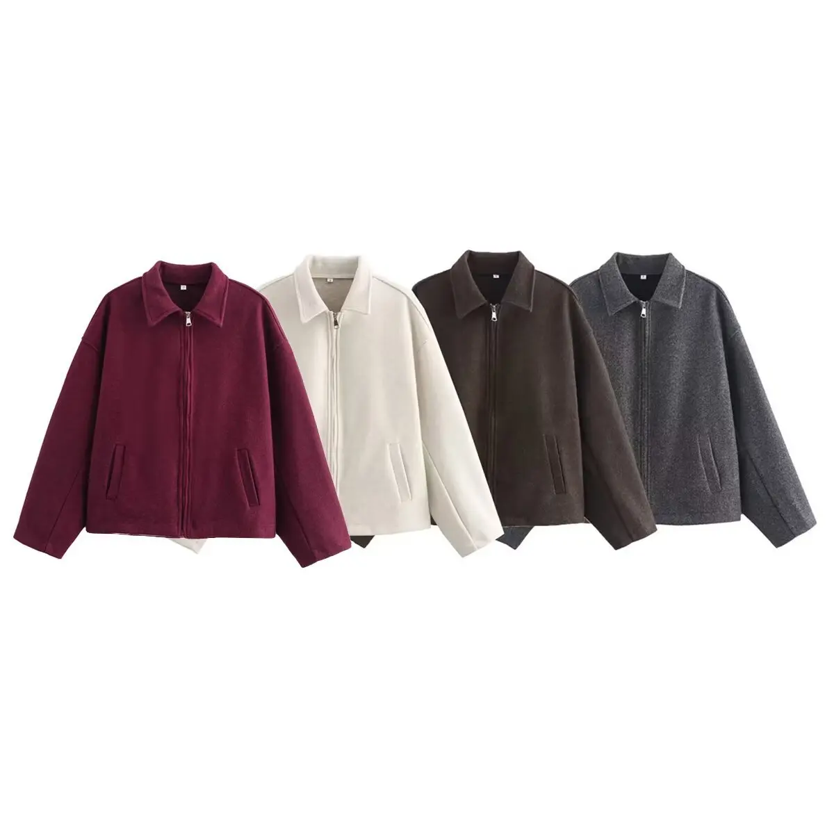 Fashion Solid Color 2025 Autumn Zipper Woolen Jacket Women's Clothing