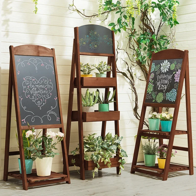 Wooden balcony flower rack, flower pot plant rack balcony movable