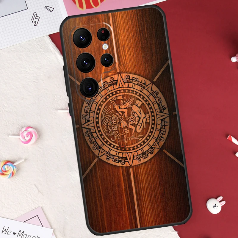 Mayan Calendar Wood Pattern Case For Samsung Galaxy S23 S22 Ultra Note 10 Plus Note 20 Ultra S9 S10 S20 S21 FE Cover