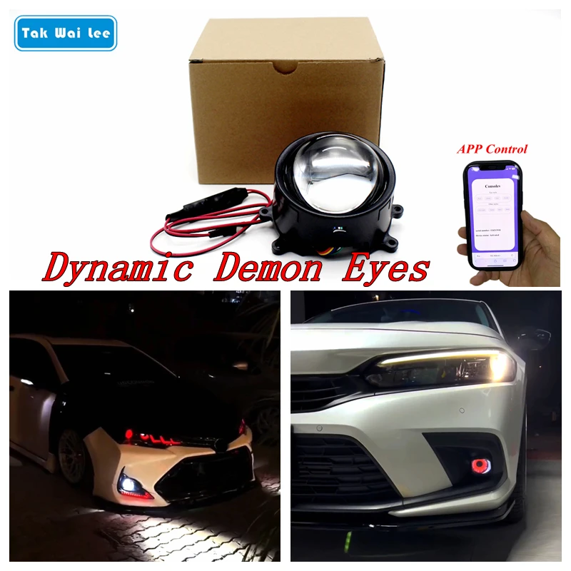 Tak Wai Lee 3Inch LED Dynamic Devil Demo Eye Len Atmosphere Light 8 Type APP Wifi Control Car Motorcyle Decorative Fog Headlight