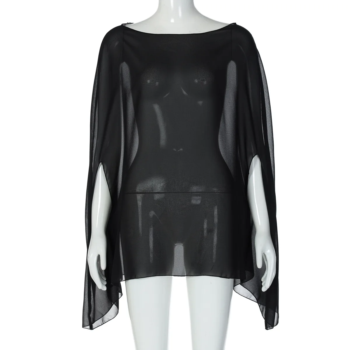Vrouw kleding doorzichtige chiffon blouses sexy mode effen cover-ups dames elegante nachtclub tops wit zwart streetwear