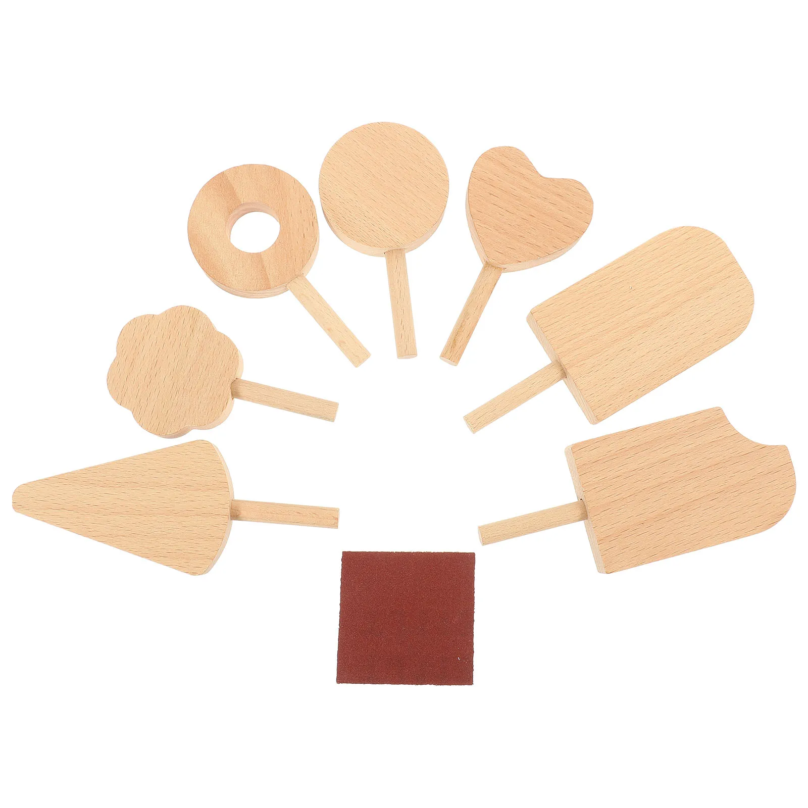 

7 Pcs Ice Cream Decorative Wooden Playset Unfinished Small Molds Crafts Prop Kids Toy Display Photo Montessori Educational
