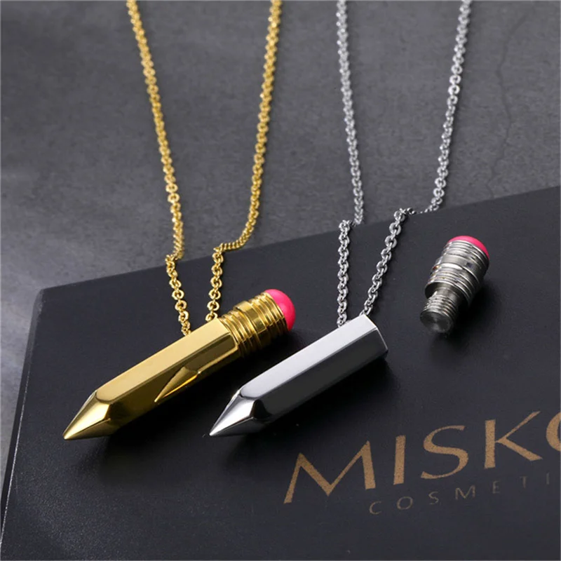 XIALUOKE Personality Metal Hollow Tube Pencil Pendant Necklace For Women European American Style Choker Necklace Jewelry