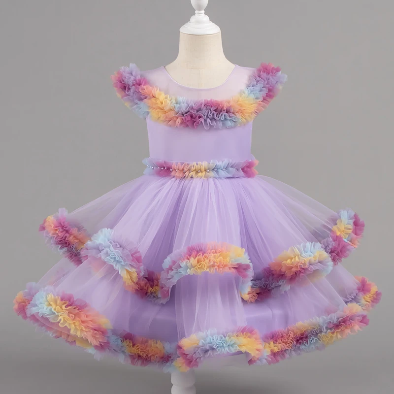 

Elegant Flower Girl Party Dress for Kids Newborn to 6 Years Vintage Style Purple Girl Dresses Birthday Ball Gown