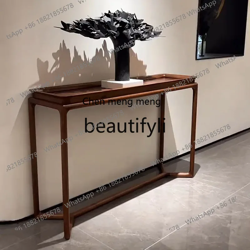 New Chinese style North American black walnut porch table Zen style table living room against the wall solid wood table