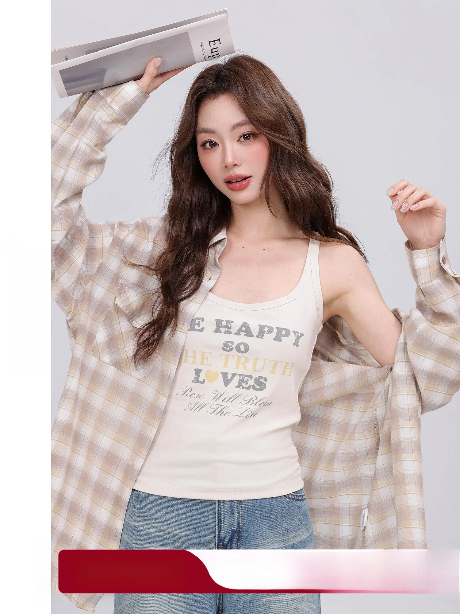 

Tide Long Sve Casual Top Vintage id irt Women's Vest Spring 2026 New Sle Loose Fit Polyester Fiber Regular Sve