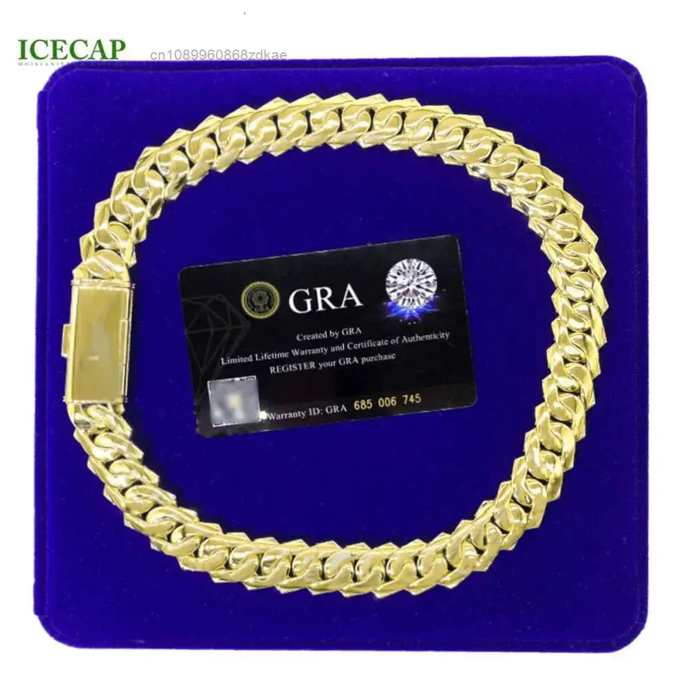Cadena Cubana de Lujo Personalizada de 16mm en Oro de 10k, Totalmente Cubierta con Diamantes Moissanite Vvs, Pasa el Test de Diamantes, Estilo Hiphop para Hombre, Miami Cuban Necklace
