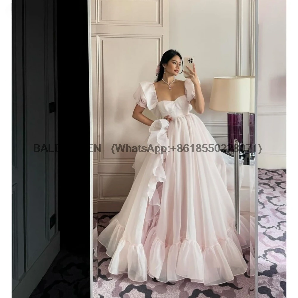Customized Pink Strapless Square Collar Prom Dresses A-line Organza vestidos de noche Floor-Length Formal Evening 2026