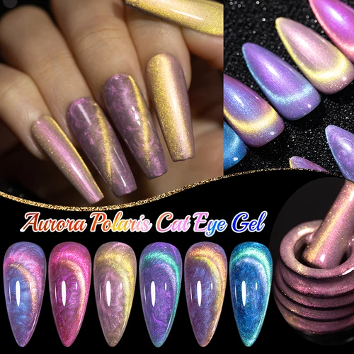 Imagen 2 del producto 7,5 ml Aurora brillo Shell hilo gato Gel magnético esmalte de uñas brillante doble luz ojo de gato Gel Soak Off UV Nail Art barniz