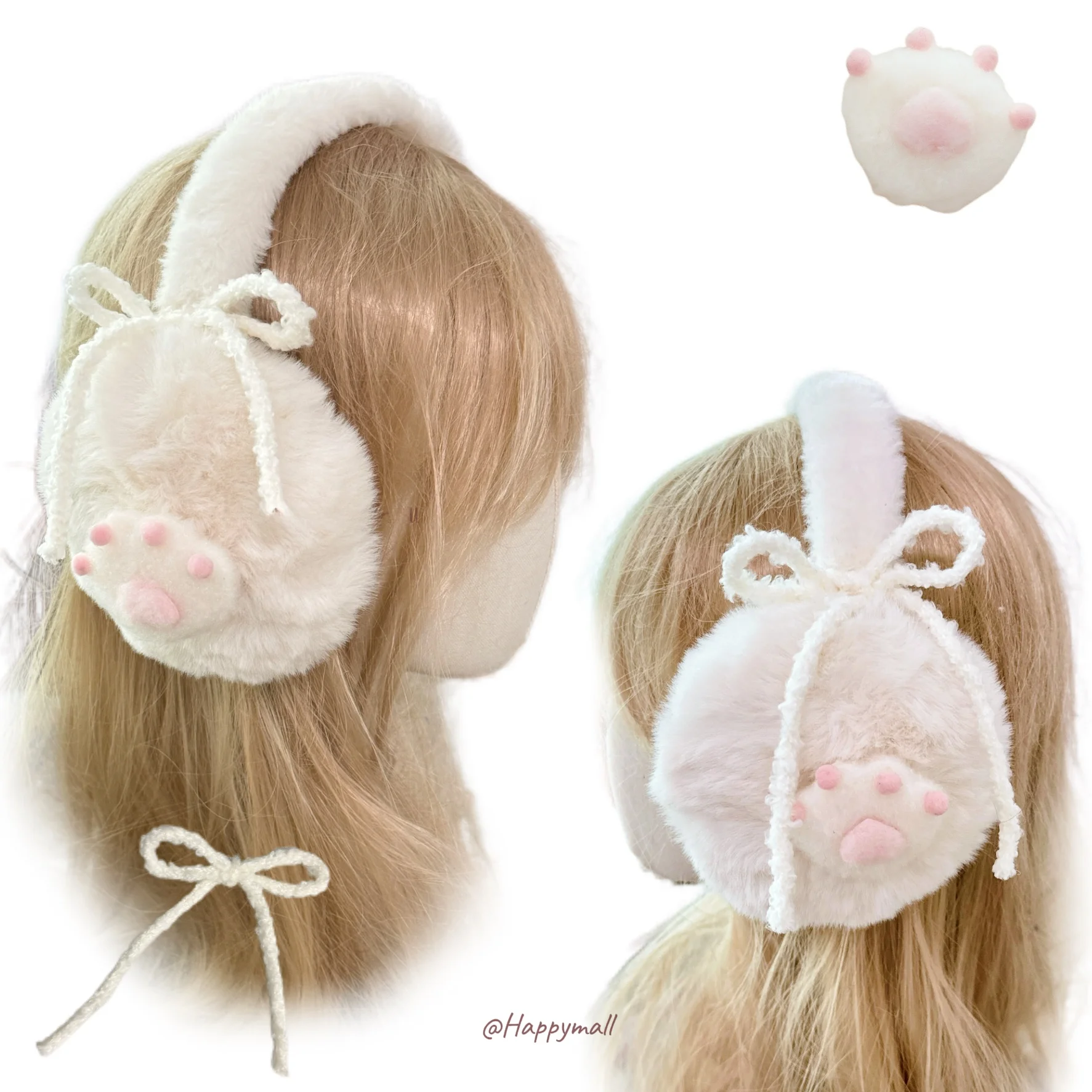 ハッピーモールオリジナル冬猫足y2kボウタイヴィンテージガール暖かいイヤーマフファッショナブルな女性用アクセサリー