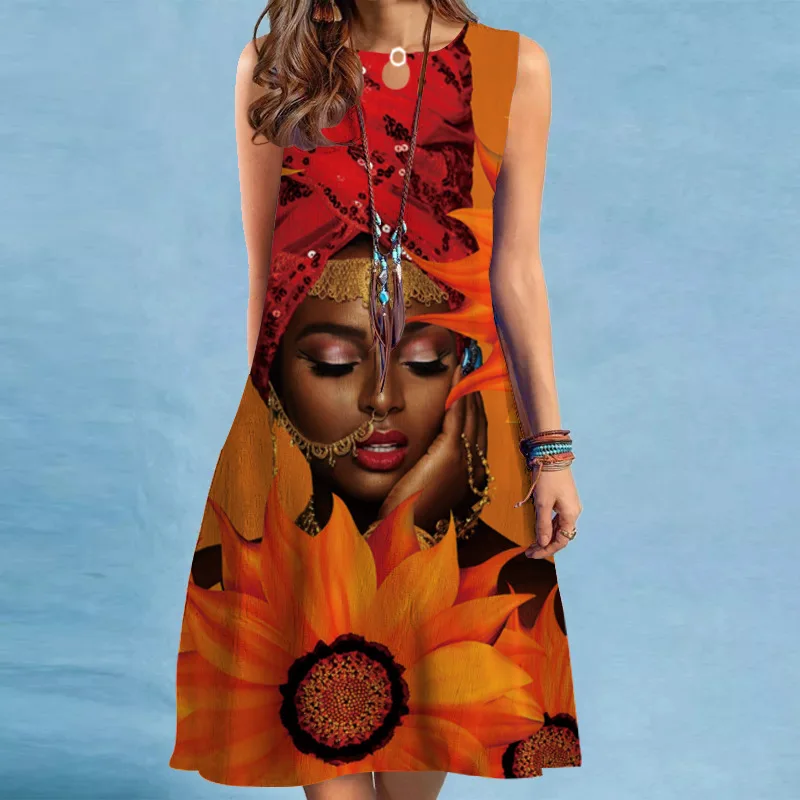 2023 Printed Dress Europe and America Border Summer African Sleeveless Casual Dress