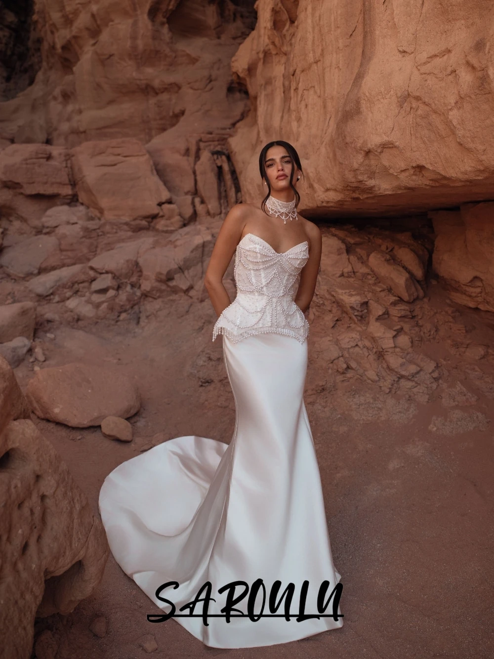 

2026 Romantic Pearls Tassel Wedding Dress Flowy Satin Mermaid Corset Customized Bridal Gown Sequined Destination Bride Wear