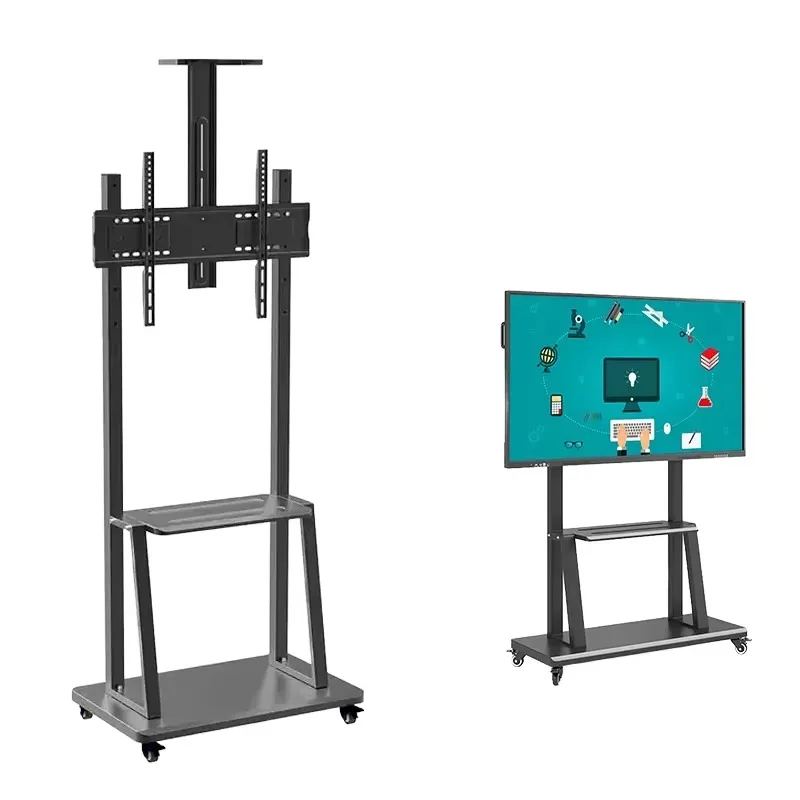 

2026 Customized Mobile Interactive Display Holder 65-86 Inch Universal Cart Locking Casters Freestanding Metal Shelf Retail Trol