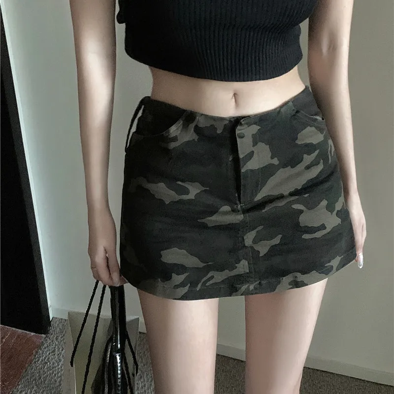 Été rue Vintage Camouflage jupes Y2k taille haute moulante jupe Foir femmes 2025 été nouveau décontracté tout-match Faldas Mujer