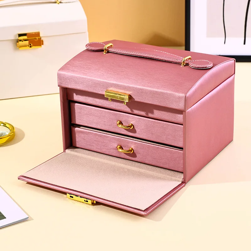 Lockable portable jewelry box bracelet ring jewelry box cross-border Amazon women's jewelry storage box