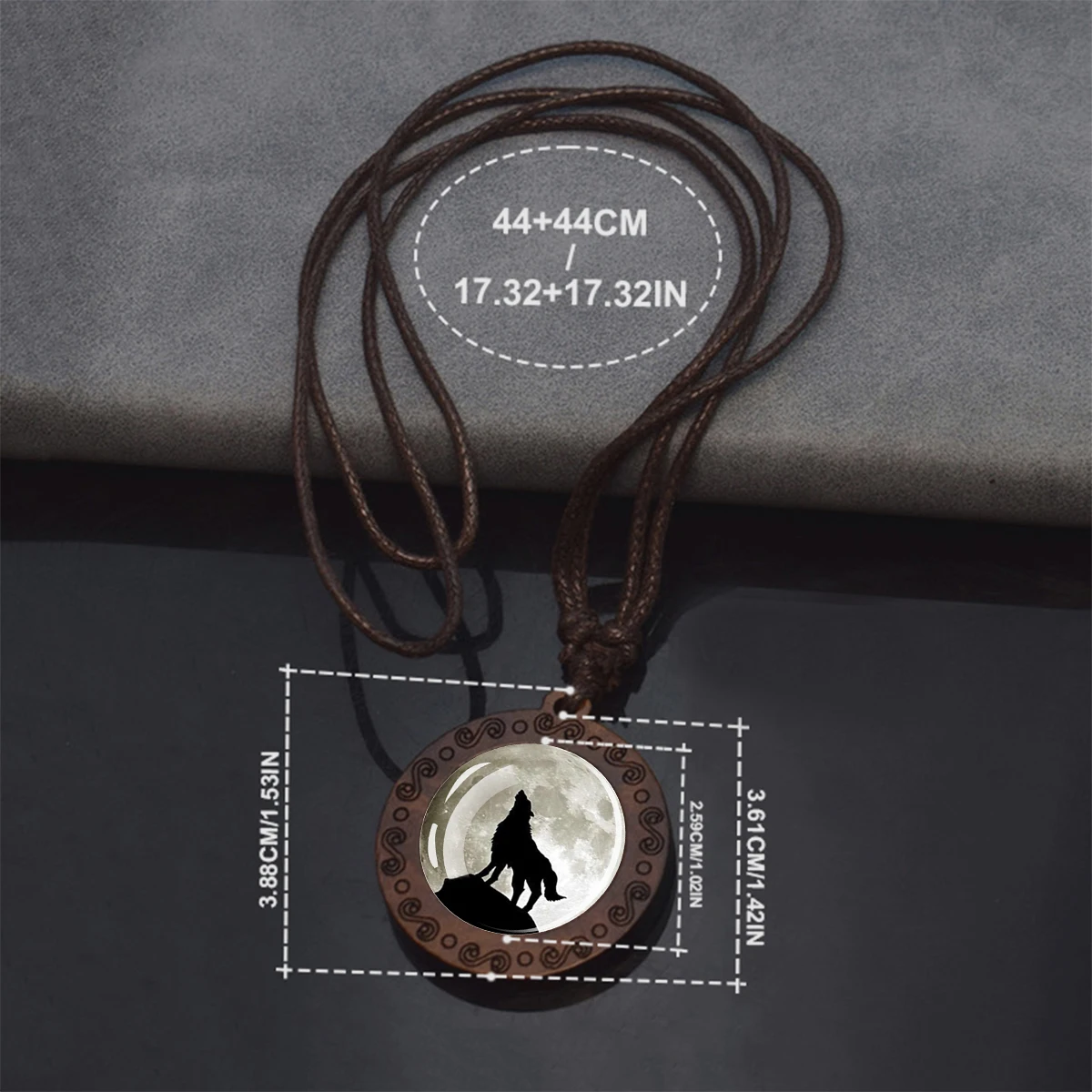 Luminous Wolf Head Necklaces Wolf Howling Moon Vintage Wooden Pendant Rope Chains Necklace Women Men Glow in Dark Animal Jewelry