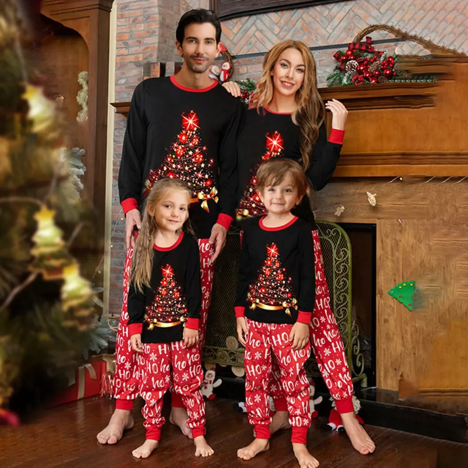 Pajamas Black Christmas Family Pants Home Tree Letter Sleep Autumn Clothes Long Matching Wear Sets Tops Sleeve Print