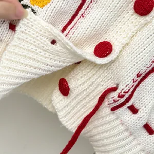 Colarinho Peter Pan vintage bordado com renda suéter feminino, cardigã de malha estilo coreano, tops de manga comprida, casaco outono, doce 10 principais vendas sueter gola peter pan - №6