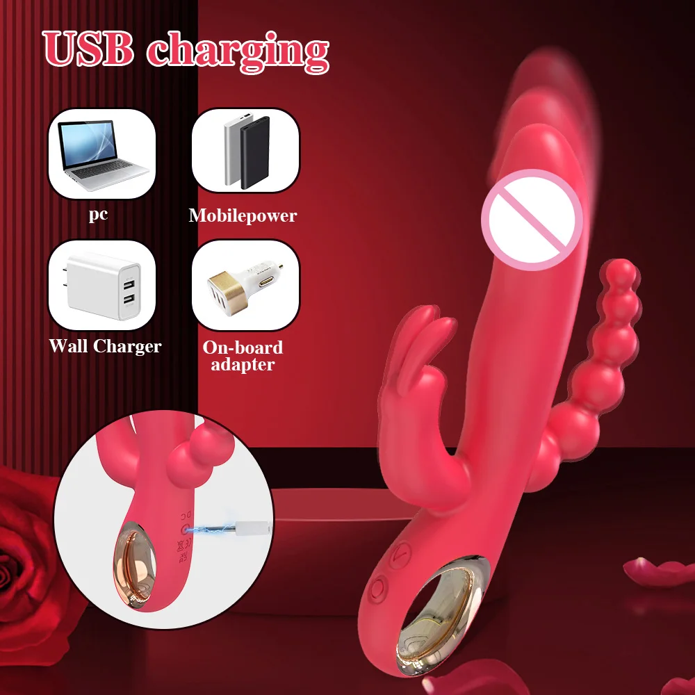 Rabbit Thrusting Vibrator for Woman 3 in 1 G Spot Clitoris Stimulator Vagina Massager Female Masturbator Backyard Anal Sex Toy