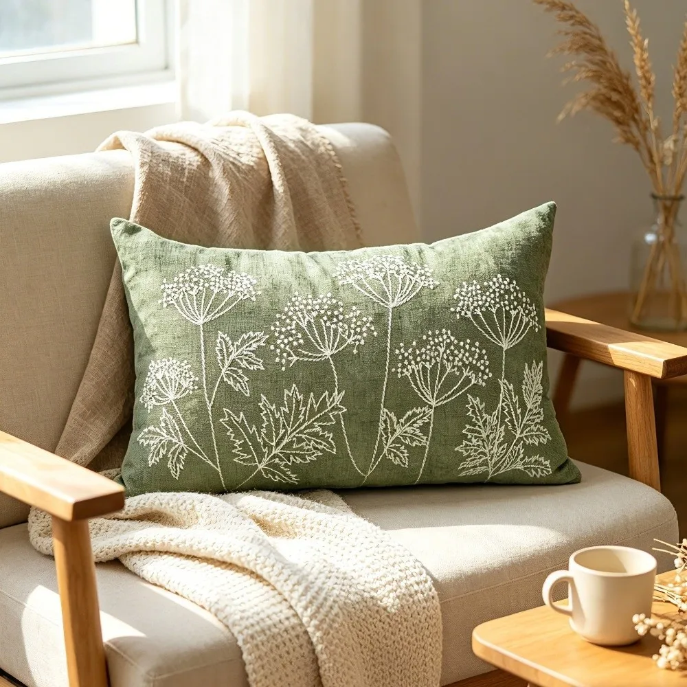 Soft Dandelion Embroidery Pillowcases Breathable Countryside Style Cushion Cover Retro Cozy Chenille Pillow Cover