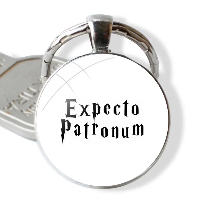 Expecto Patronum Keychain Handmade Glass Cabochon Key Ring Holder Pendant Key Chains