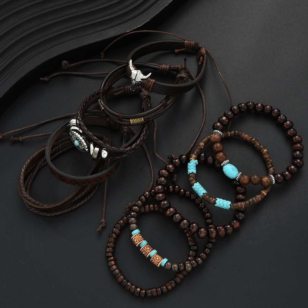 10 قطعة/المجموعة خمر العرقية نمط المنسوجة الجلود سوار للرجال النساء البوهيمي البقرة شجرة الحياة الأساور الجلدية مجوهرات هدايا جديد