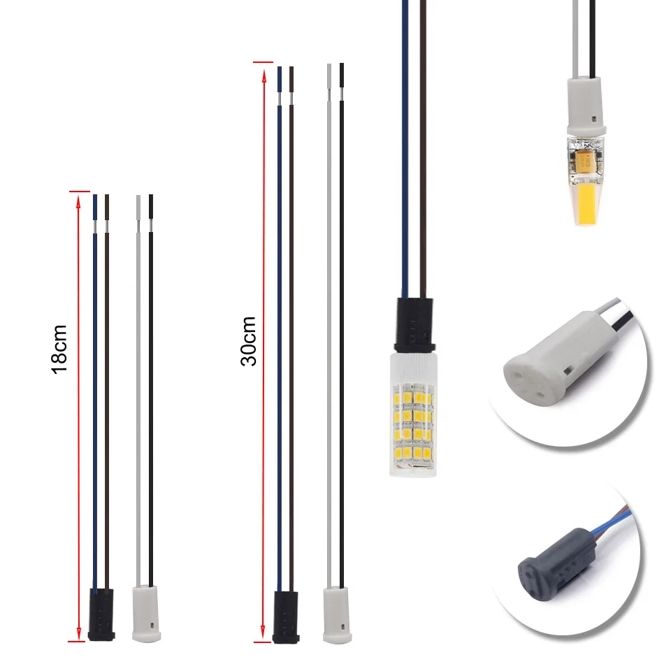 G4 Lamp Socket Base Holder 20cm 30cm wire Connector For LED Crystal Halogen Light Bulb