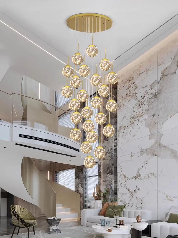 Modern LED Glass Ball Dimmable Chandelier Staircase Lustre Living Room Chandelier Lustre Home Decoration Ceiling Chandelier