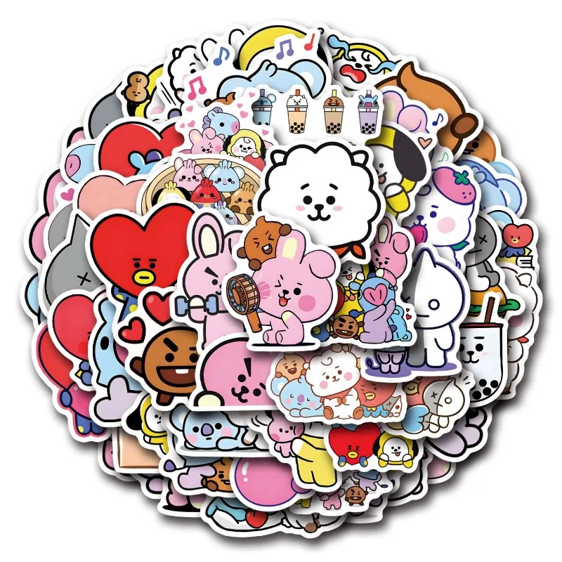 55pcs Cartoon BT21 Graffiti Sticker Suitcase Water Cup Stationery Mobile Phone Scooter Laptop Refrigerator Decoration Sticker