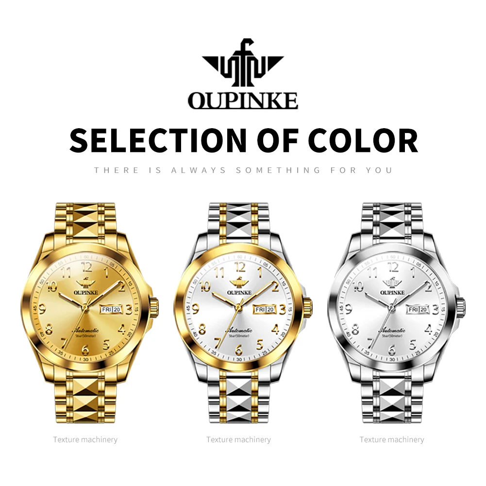 OUPINKE 3228 Men Watch Luxury Brand Fully Automatic Mechanical Watch Calendar Digital Waterproof Tungsten Steel Sports Men Watch