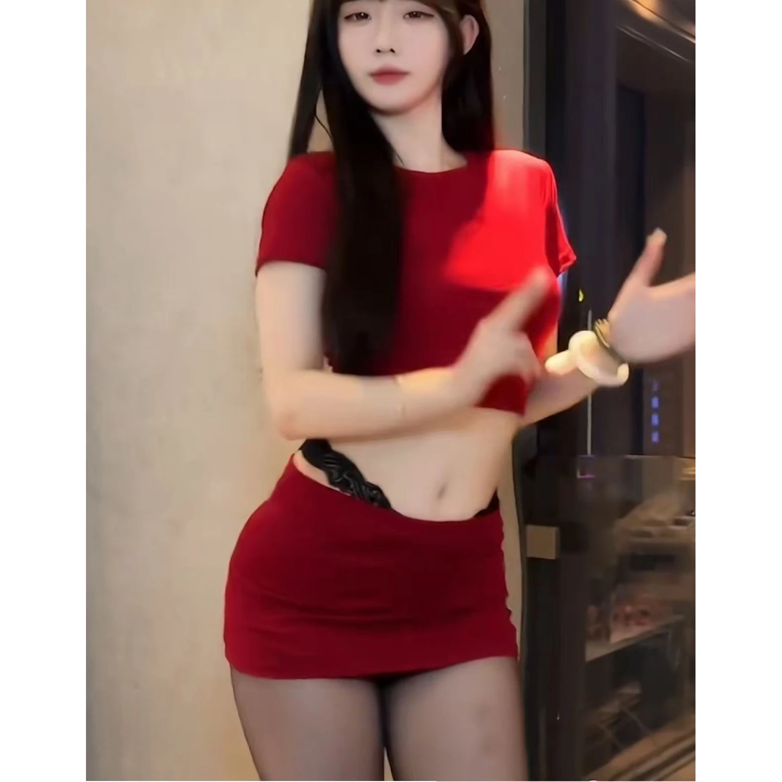 

Slimming High Waist Hourglass T-Neck Half Skirt Sexy Tight Anti-Light 2025 New Fashion Set Polyester Fiber Short Sleeve