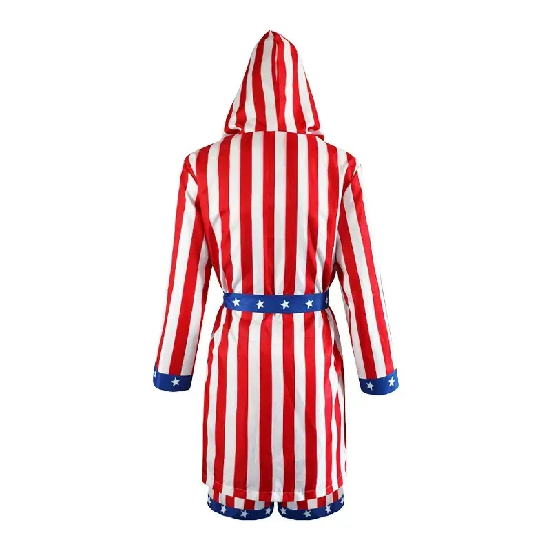 Disfraz de Rocky Balboa Boxer para niño, capa roja con capucha, pantalones cortos, bata de boxeo de película, abrigo, pantalones, cinturón, Cosplay de Halloween, 3 uds.