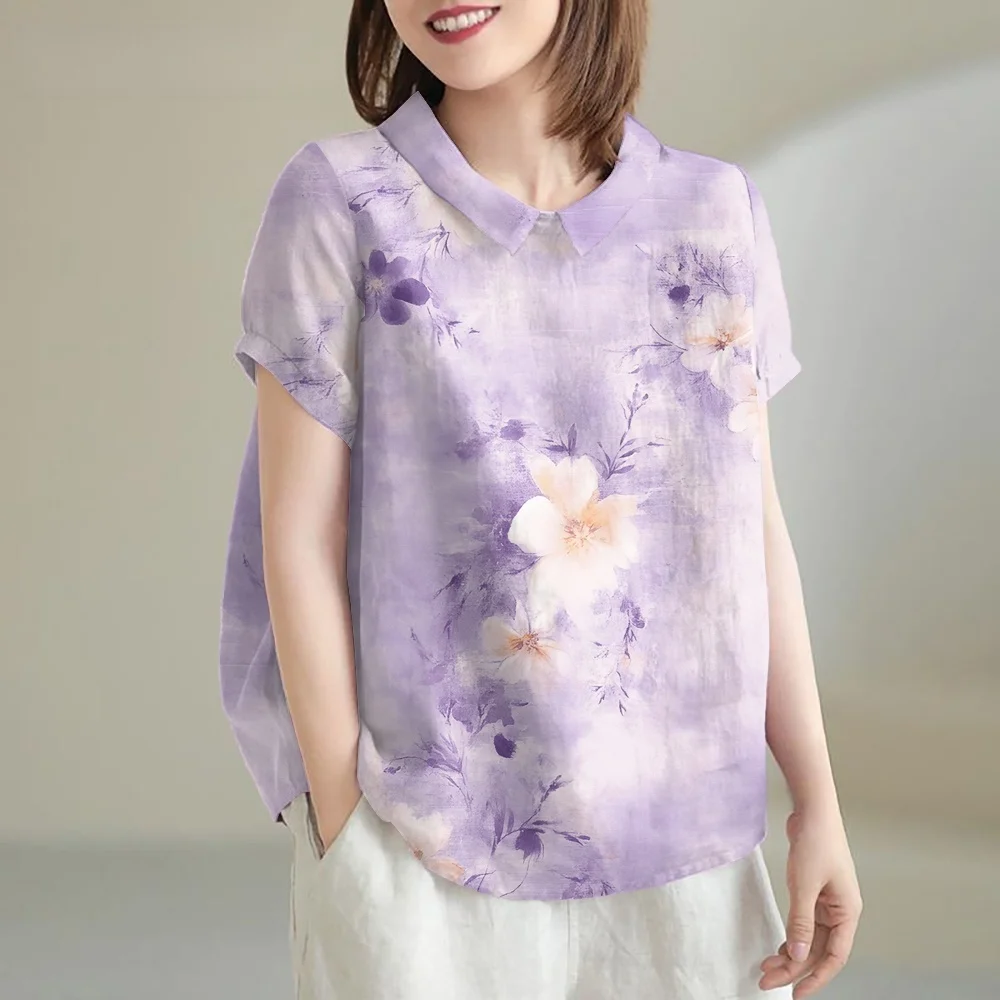 Женская летняя блузка, футболка с цветочным узором, новинка 2025 года, Гавайская блузка с коротким рукавом, модные повседневные пуловеры, женская одежда, топы