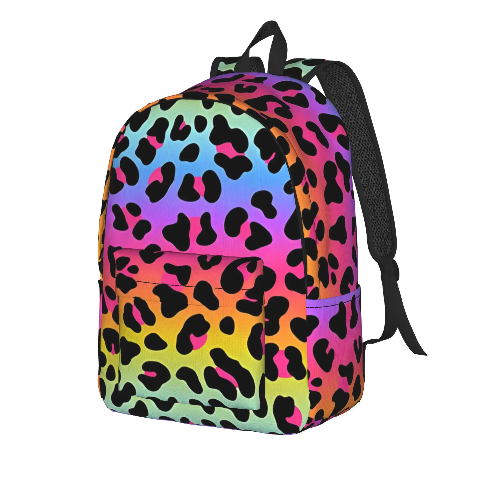 Bright Rainbow Ombre Gradient Leopard Backpack Animal Cycling Backpacks Youth Lightweight High School Bags Aesthetic Rucksack