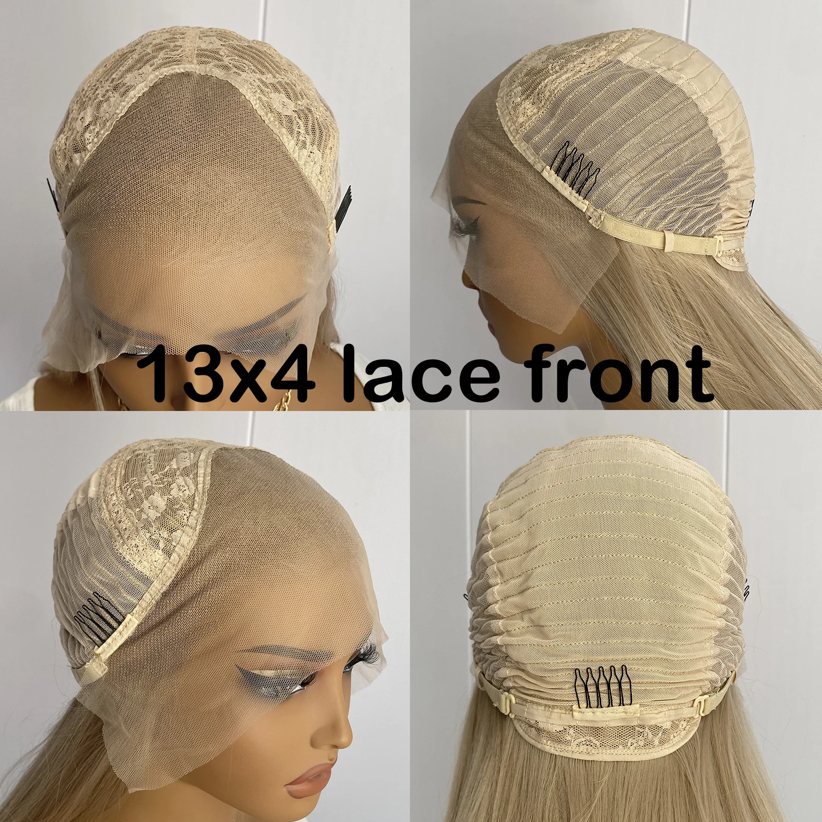 AIMEYA Blonde Long Silky Straight Wig Synthetic Hair Pink Lace Front Wigs 13x4 Heat Resistant Natural Hairline Daily Use Cosplay