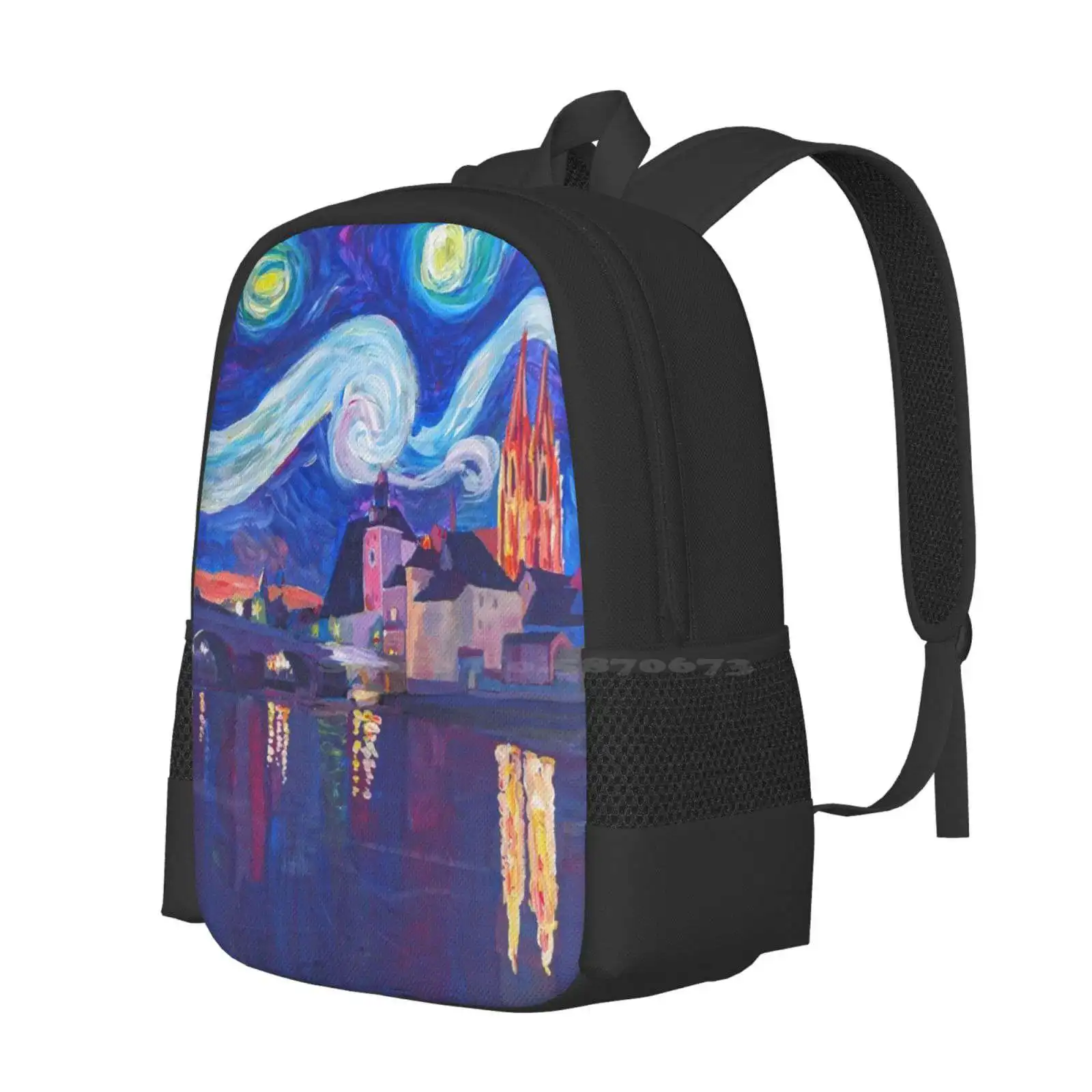 Starry Night At Regensburg Fashion Pattern Design Travel Laptop School Backpack Bag Regensburg Bavaria Inspired Starry Night