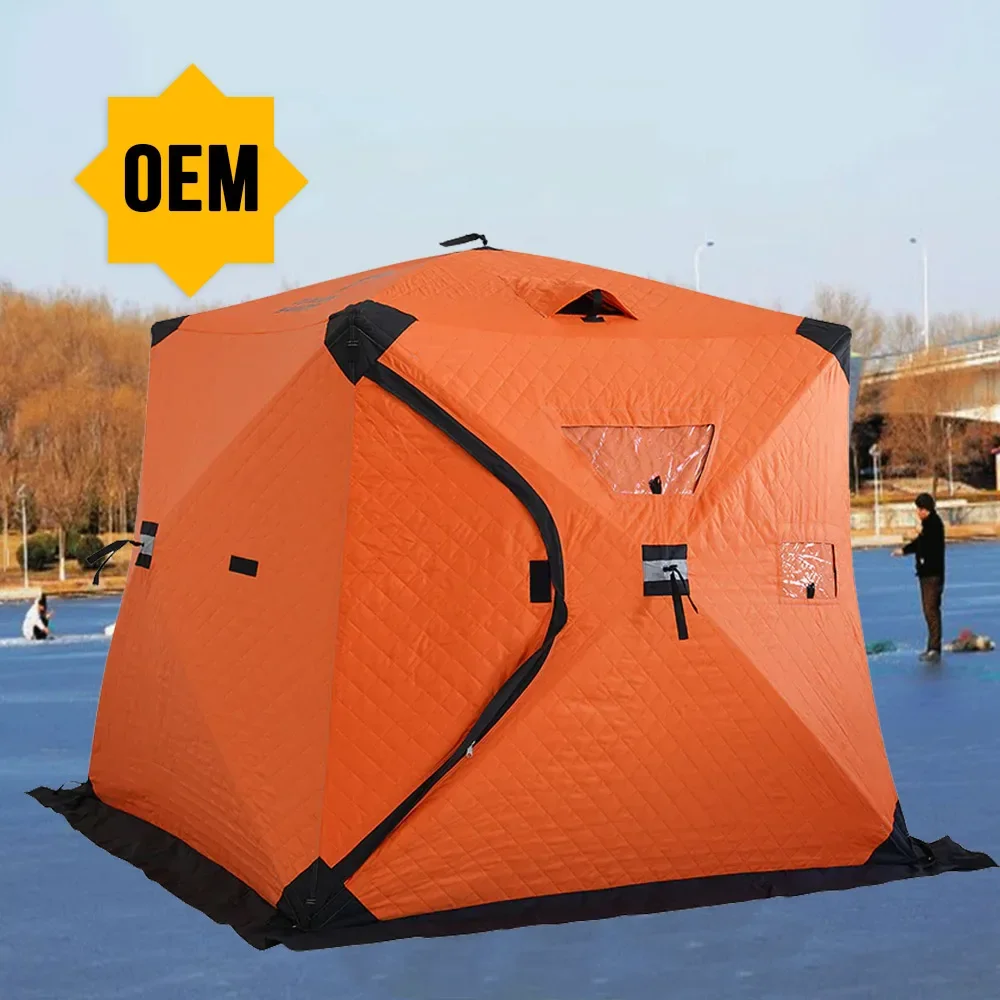 Factory OEM Wholesale Custom CE inflatable ice fishing tent fireplace option Funwinter large ice fishing sled tent pop up