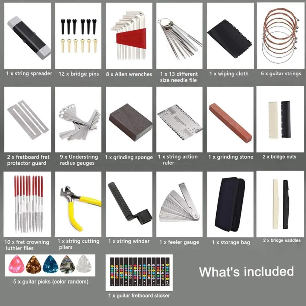 72pcs Guitar Care Kit Accessories Picks Pick Holder Hex Wrench String Winder Cutter Puller File for Acoustic Electric Setup