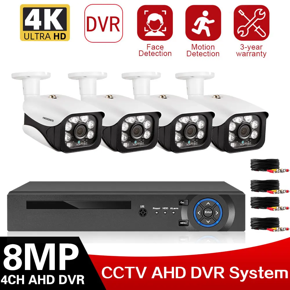 

Motion Face Detection 4CH 8MP DVR CCTV Security Kit System Face Record In/Outdoor AHD 8MP HD Camera Video Surveillance Set P2P