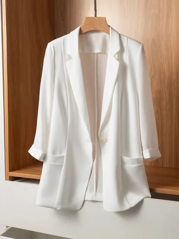 Ladies Blazers High Quality Anti-Wrinkle Type Cozy Relaxed Collarless Reduction Watercolor Sublimation Decorative Stitched