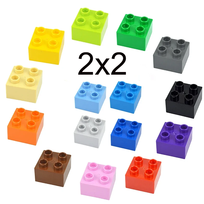 10Pcs 2X2 Big Size Colorful Building Blocks Large Figures 2*2 Dot Thick Bricks Educational Creative Kid Toys Compatible Duploes