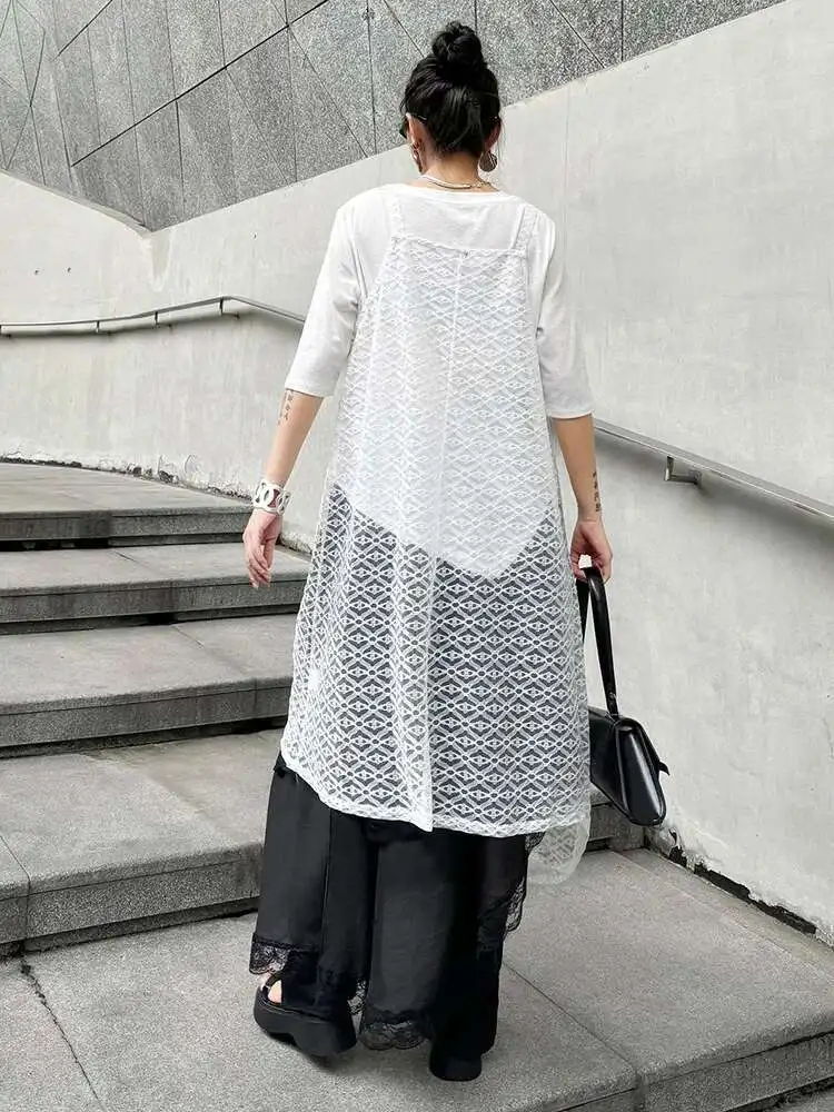 Women Black Lace Irregular Spaghetti Strap Dress New Square Collar Sleeveless Fashion Tide Spring Summer