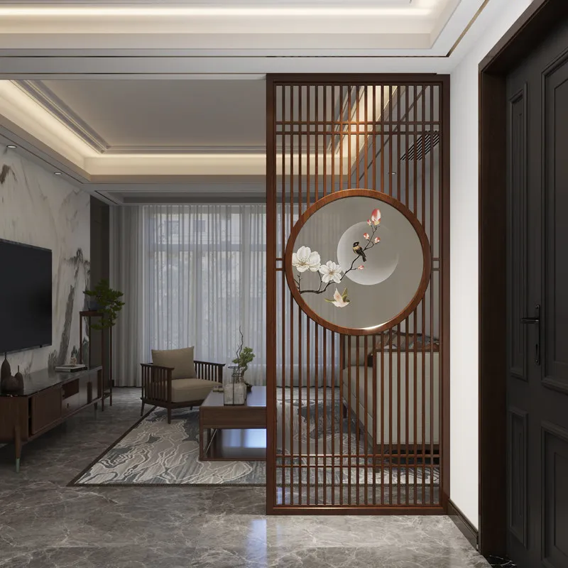 Solid wood lattice screen partition entrance, entrance entrance, living room, office background wall, hollow decorative grille
