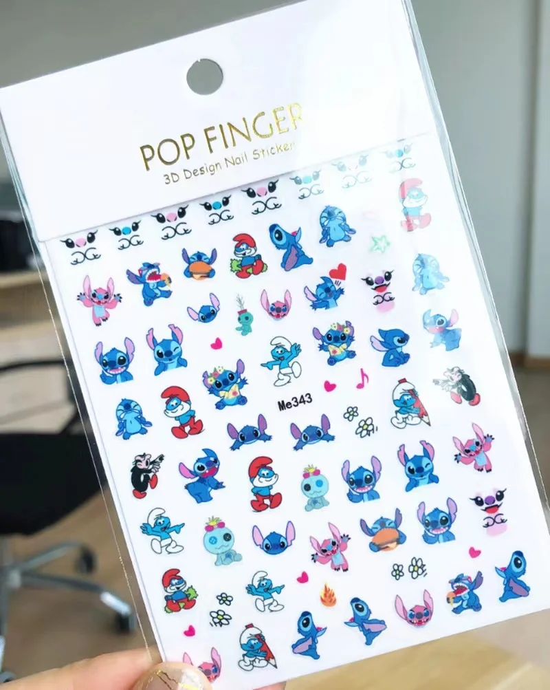 1PCS 3D Disney Stitch Nail Sticker Cartoon Animation Kawaii Blue Anime Nail Art Decorations DlY Self-adhesive Stickers For Nails