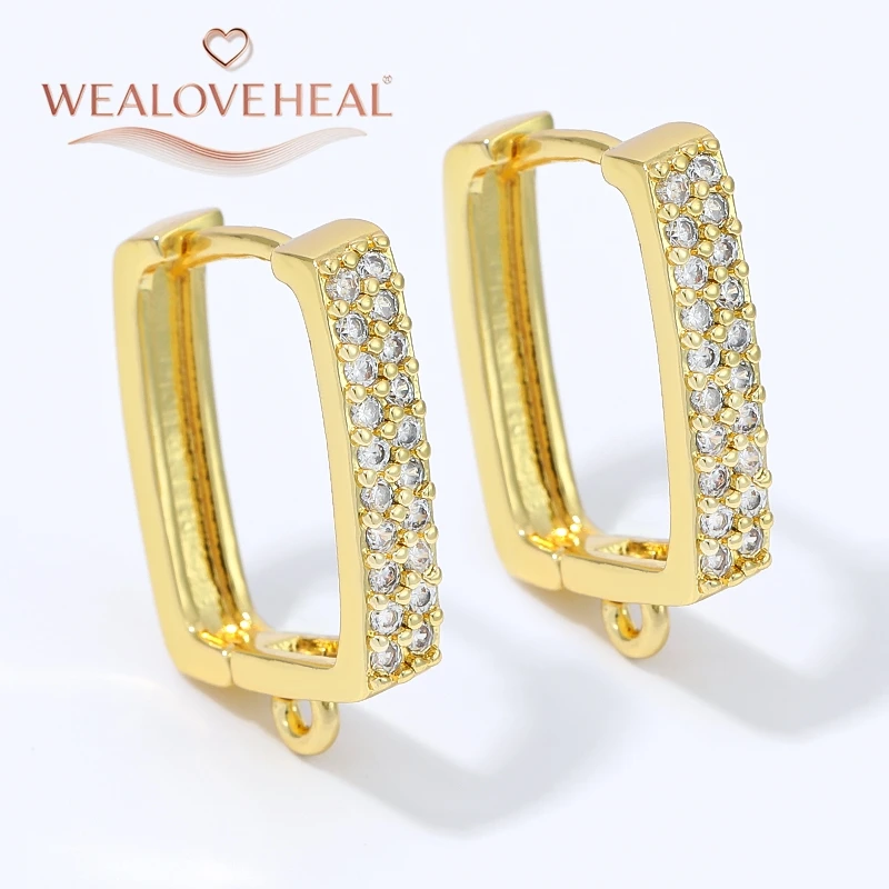 schmuckherstellung zubehör, 18K Vergoldete Messing Quadratische Huggie Hoop Ohrringe mit Mikro-Pavé Zirkonia und Schlaufe für DIY Hängeohrringe ​ Schmuckherstellungszubehör – Detail 19