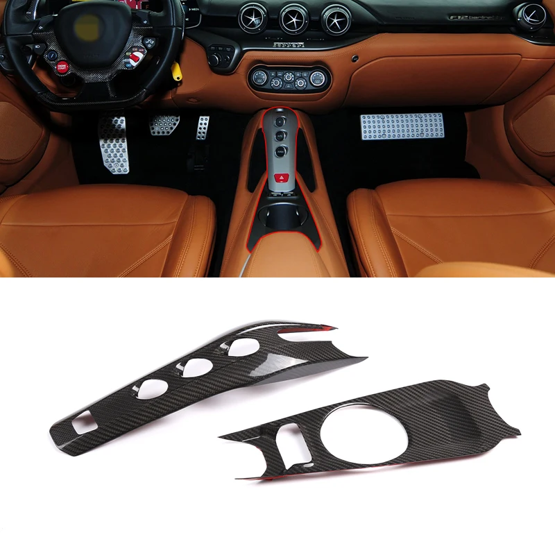 2 Pcs For Ferrari F12 Berlinetta 2013 Real Carbon Fiber Central Control Shift Panel Water Cup Holder Panel Cover Car Accessories